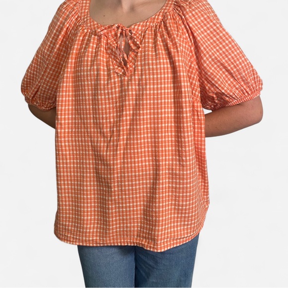St. John's Bay Coral Checkered Blouse - Picture 2 of 5